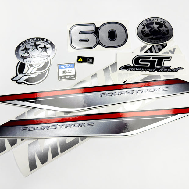 Vinyl graphic silver shimmer decals set suitable for Mercury 60 hp four stroke outboard engine. Vinyl silver shimmer stickers kit for Mercury 60 hp four stroke Handmade