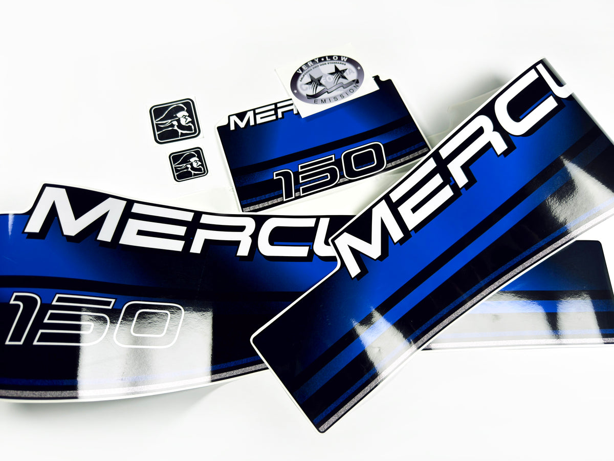 Vinyl blue graphic decals set suitable for Mercury 150 hp two stroke outboard engine. Vinyl stickers kit for Mercury 150 hp Handmade
