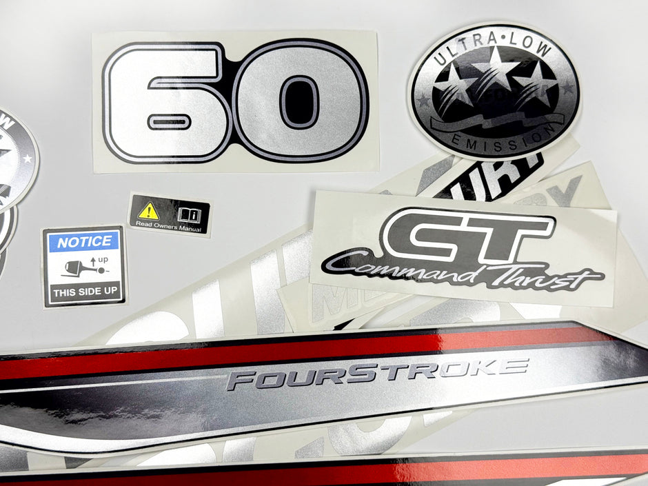 Vinyl graphic silver shimmer decals set suitable for Mercury 60 hp four stroke outboard engine. Vinyl silver shimmer stickers kit for Mercury 60 hp four stroke Handmade