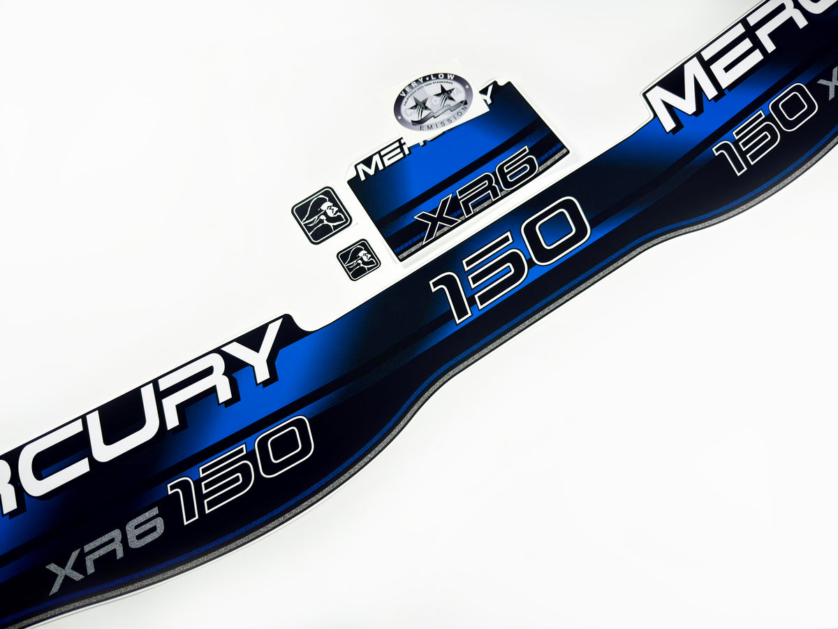 Vinyl blue graphic decals set suitable for Mercury 150 hp XR6 two stroke outboard engine. Vinyl stickers kit for Mercury 150 hp Handmade