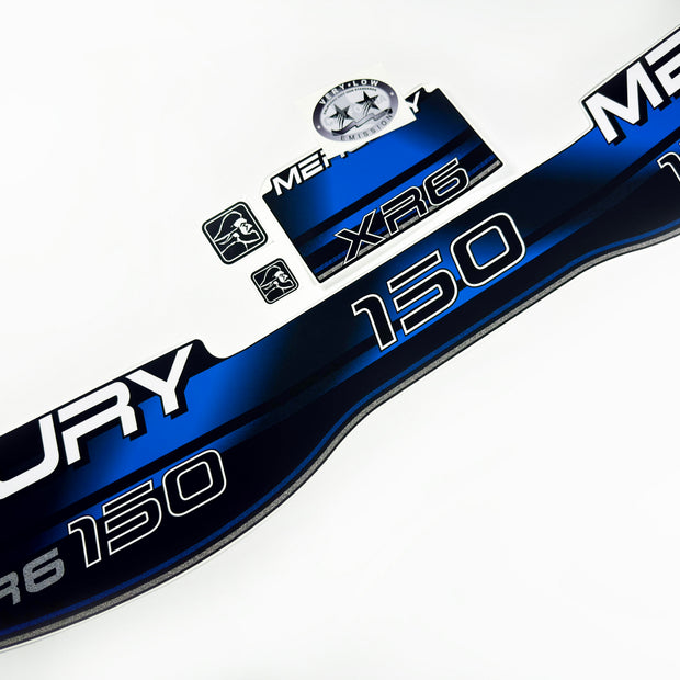 Vinyl blue graphic decals set suitable for Mercury 150 hp XR6 two stroke outboard engine. Vinyl stickers kit for Mercury 150 hp Handmade
