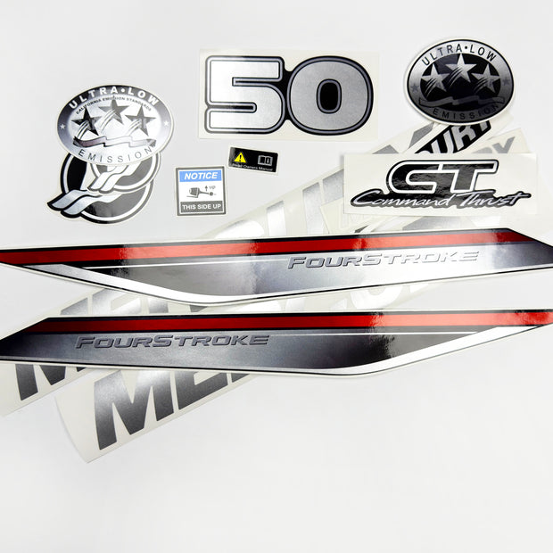 Vinyl graphic silver shimmer decals set suitable for Mercury 50 hp four stroke outboard engine. Vinyl silver shimmer stickers kit for Mercury 50 hp four stroke Handmade