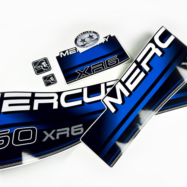 Vinyl blue graphic decals set suitable for Mercury 150 hp XR6 two stroke outboard engine. Vinyl stickers kit for Mercury 150 hp Handmade