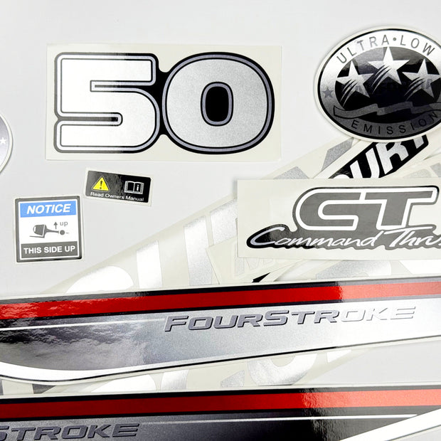 Vinyl graphic silver shimmer decals set suitable for Mercury 50 hp four stroke outboard engine. Vinyl silver shimmer stickers kit for Mercury 50 hp four stroke Handmade