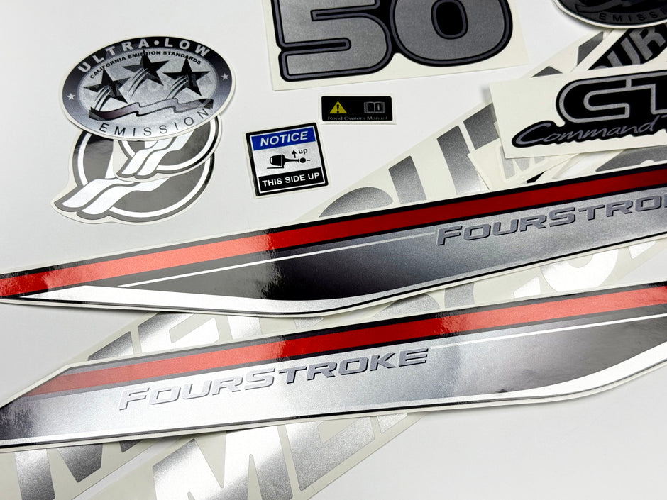 Vinyl graphic silver shimmer decals set suitable for Mercury 50 hp four stroke outboard engine. Vinyl silver shimmer stickers kit for Mercury 50 hp four stroke Handmade