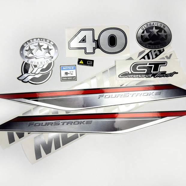 Vinyl graphic silver shimmer decals set suitable for Mercury 40 hp four stroke outboard engine. Vinyl silver shimmer stickers kit for Mercury 40 hp four stroke Handmade