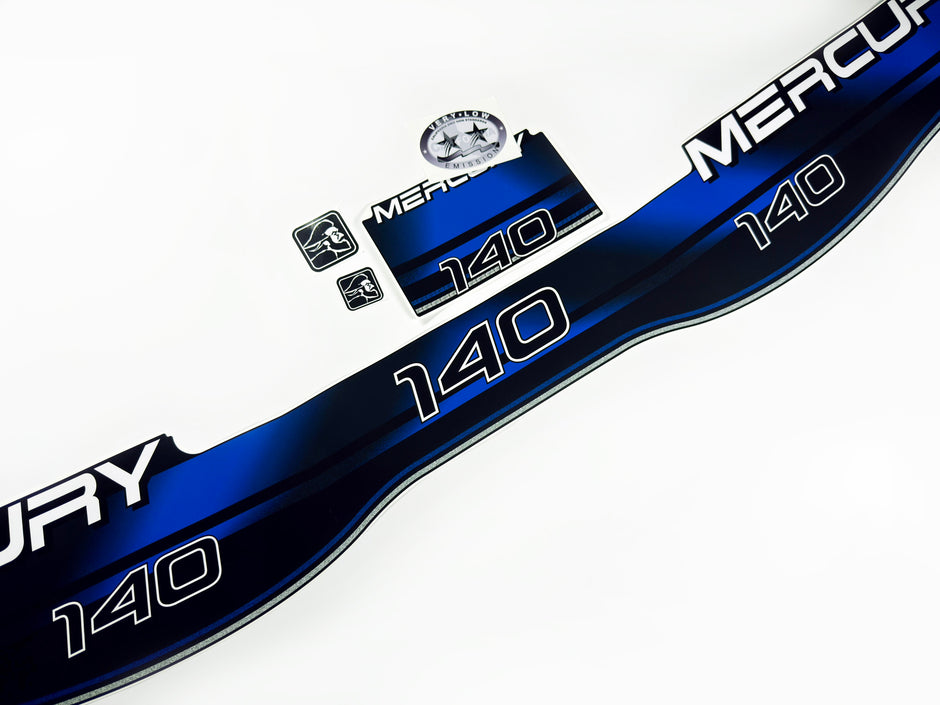 Vinyl blue graphic decals set suitable for Mercury 140 hp two stroke outboard engine. Vinyl stickers kit for Mercury 140 hp Handmade