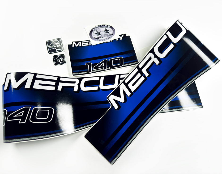 Vinyl blue graphic decals set suitable for Mercury 140 hp two stroke outboard engine. Vinyl stickers kit for Mercury 140 hp Handmade