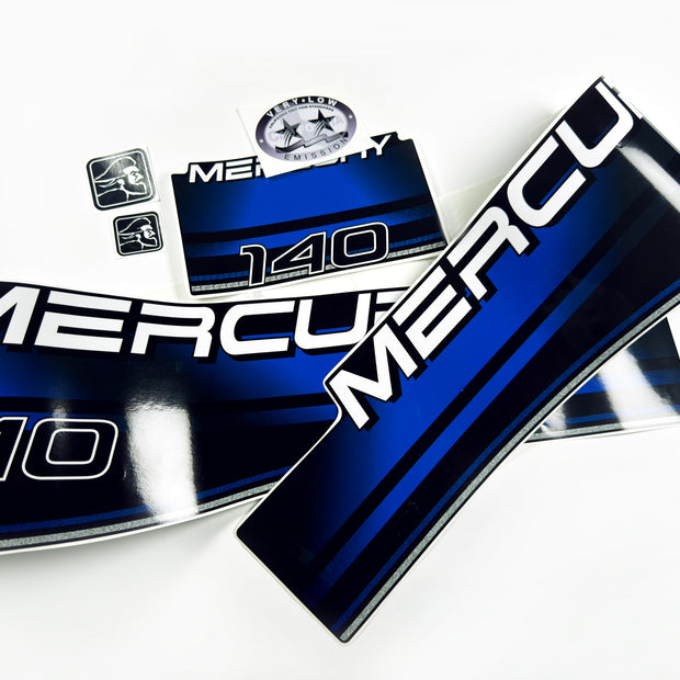 Vinyl blue graphic decals set suitable for Mercury 140 hp two stroke outboard engine. Vinyl stickers kit for Mercury 140 hp Handmade