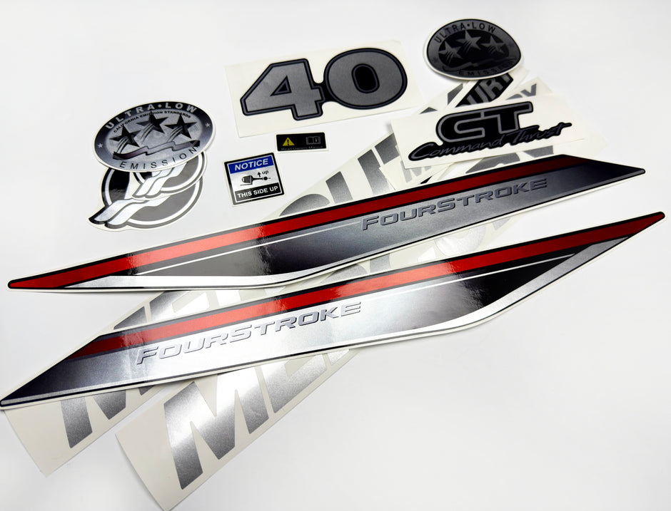 Vinyl graphic silver shimmer decals set suitable for Mercury 40 hp four stroke outboard engine. Vinyl silver shimmer stickers kit for Mercury 40 hp four stroke Handmade