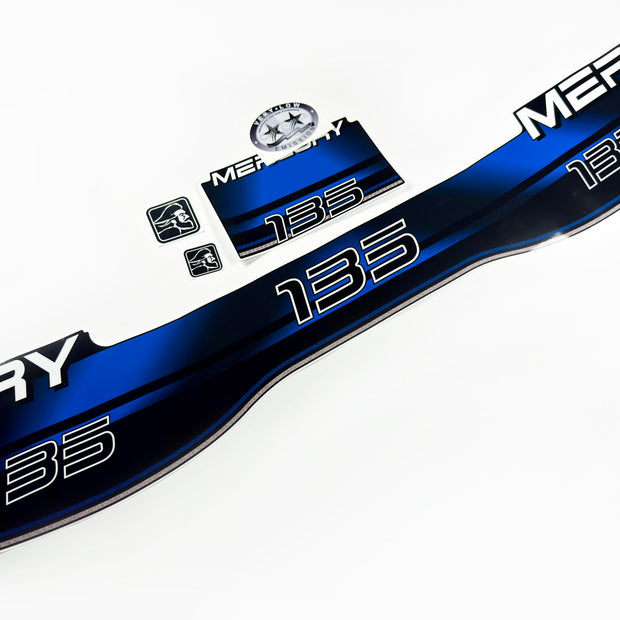 Vinyl blue graphic decals set suitable for Mercury 135 hp two stroke outboard engine. Vinyl stickers kit for Mercury 135 hp Handmade