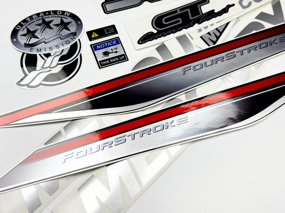 Vinyl graphic silver shimmer decals set suitable for Mercury 35 hp four stroke outboard engine. Vinyl silver shimmer stickers kit for Mercury 35 hp four stroke Handmade
