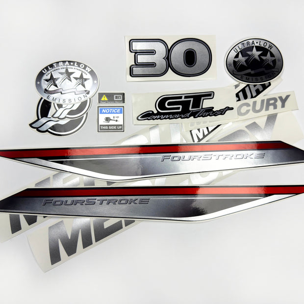 Vinyl graphic silver shimmer decals set suitable for Mercury 30 hp four stroke outboard engine. Vinyl silver shimmer stickers kit for Mercury 30 hp four stroke Handmade
