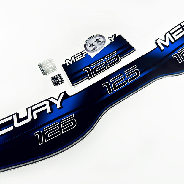 Vinyl blue graphic decals set suitable for Mercury 125 hp two stroke outboard engine. Vinyl stickers kit for Mercury 125 hp Handmade
