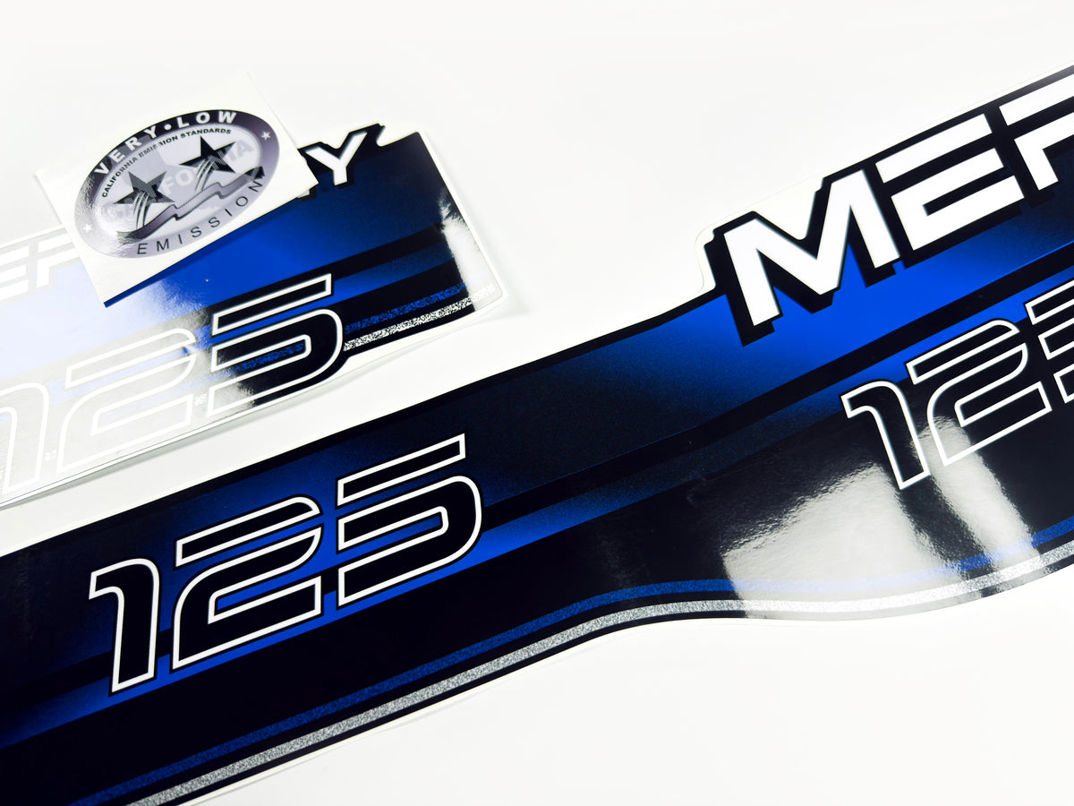 Vinyl blue graphic decals set suitable for Mercury 125 hp two stroke outboard engine. Vinyl stickers kit for Mercury 125 hp Handmade