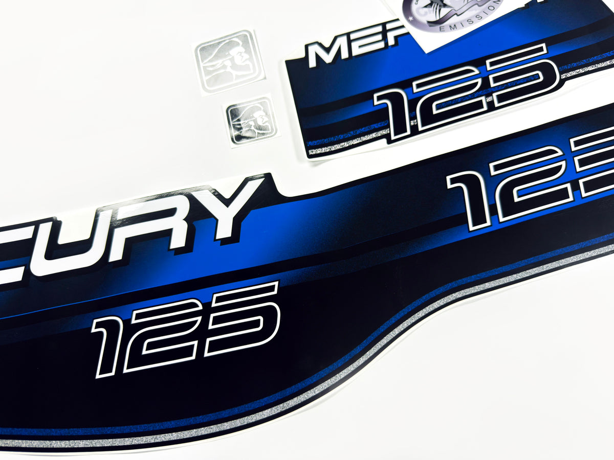 Vinyl blue graphic decals set suitable for Mercury 125 hp two stroke outboard engine. Vinyl stickers kit for Mercury 125 hp Handmade