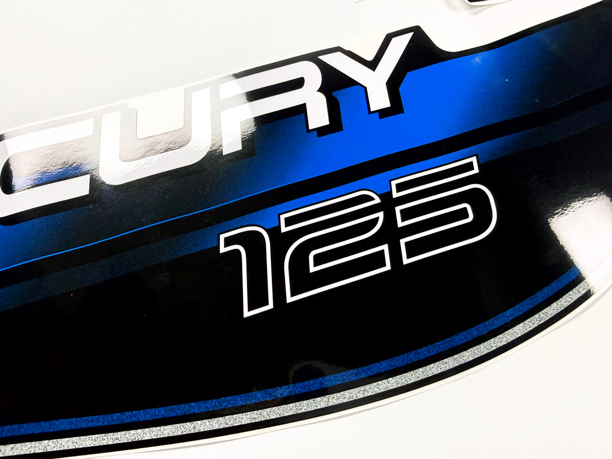 Vinyl blue graphic decals set suitable for Mercury 125 hp two stroke outboard engine. Vinyl stickers kit for Mercury 125 hp Handmade