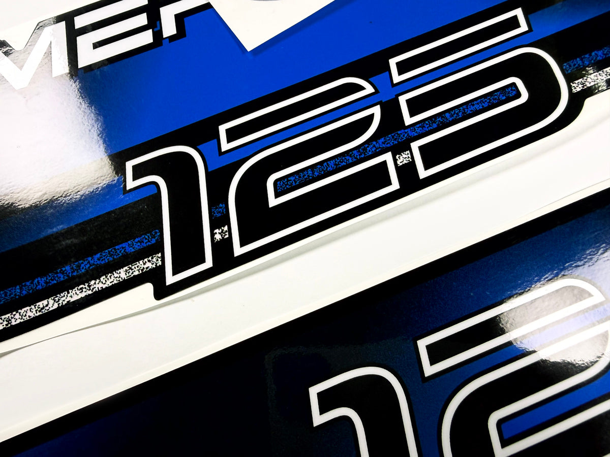 Vinyl blue graphic decals set suitable for Mercury 125 hp two stroke outboard engine. Vinyl stickers kit for Mercury 125 hp Handmade