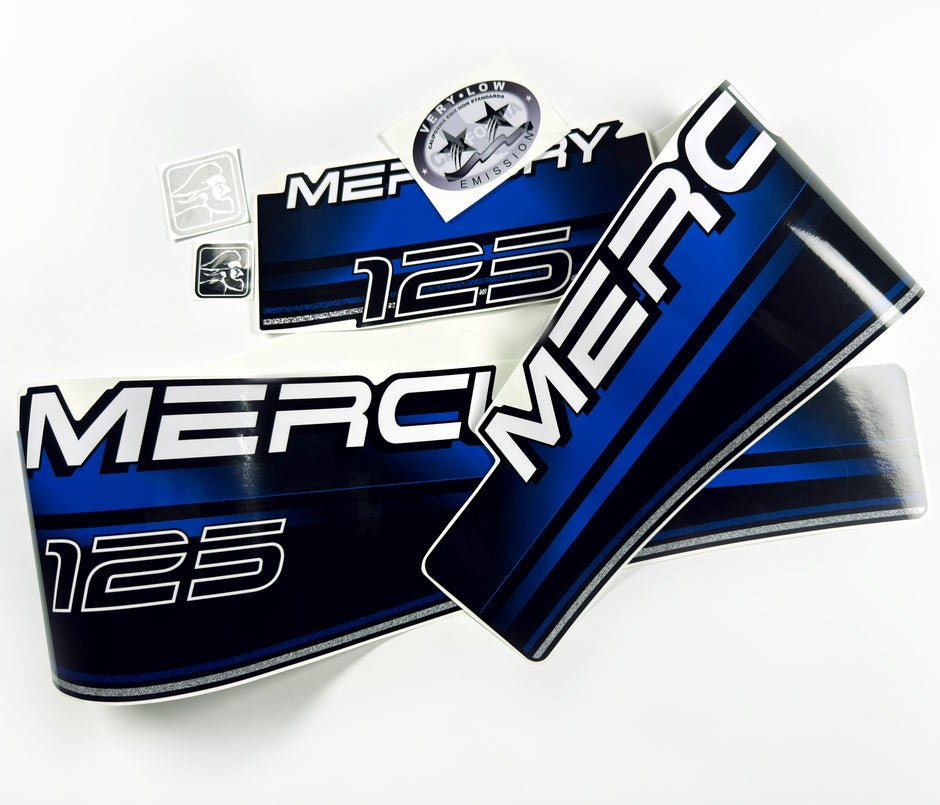Vinyl blue graphic decals set suitable for Mercury 125 hp two stroke outboard engine. Vinyl stickers kit for Mercury 125 hp Handmade