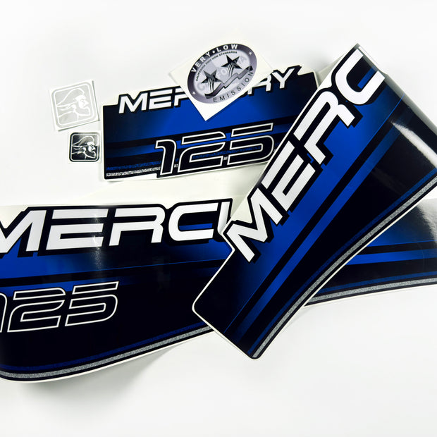 Vinyl blue graphic decals set suitable for Mercury 125 hp two stroke outboard engine. Vinyl stickers kit for Mercury 125 hp Handmade