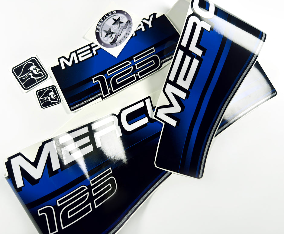 Vinyl blue graphic decals set suitable for Mercury 125 hp two stroke outboard engine. Vinyl stickers kit for Mercury 125 hp Handmade