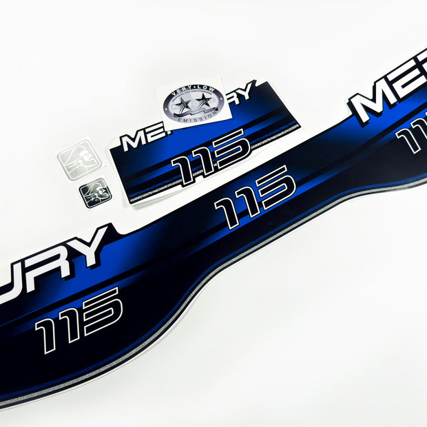 Vinyl blue graphic decals set suitable for Mercury 115 hp two stroke outboard engine. Vinyl stickers kit for Mercury 115 hp Handmade