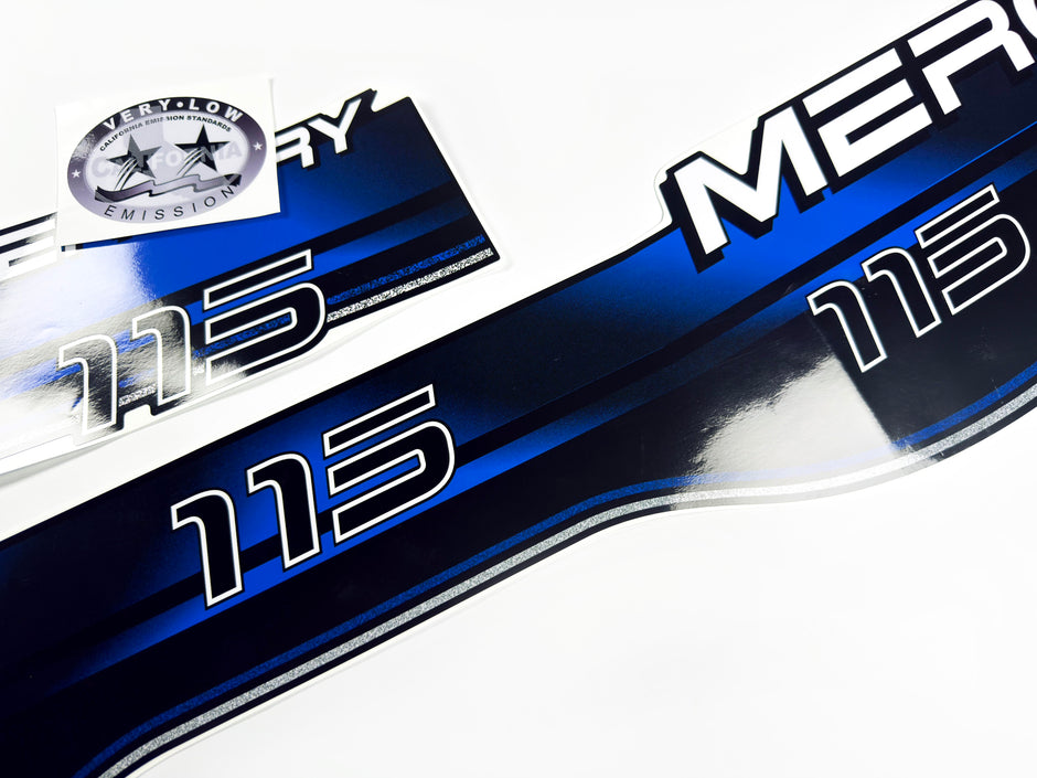Vinyl blue graphic decals set suitable for Mercury 115 hp two stroke outboard engine. Vinyl stickers kit for Mercury 115 hp Handmade