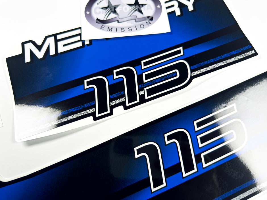 Vinyl blue graphic decals set suitable for Mercury 115 hp two stroke outboard engine. Vinyl stickers kit for Mercury 115 hp Handmade