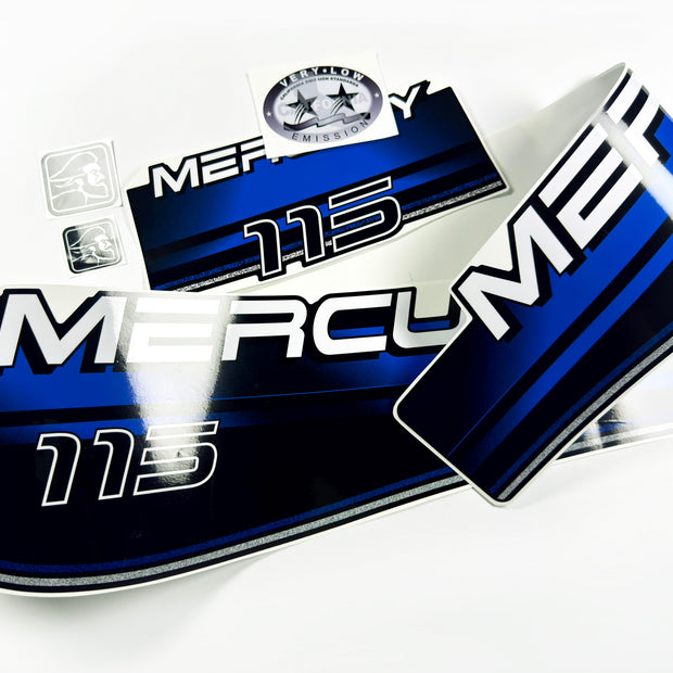 Vinyl blue graphic decals set suitable for Mercury 115 hp two stroke outboard engine. Vinyl stickers kit for Mercury 115 hp Handmade