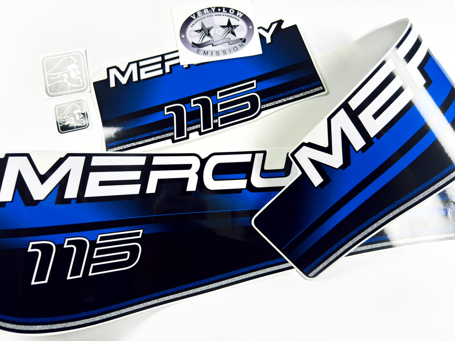 Vinyl blue graphic decals set suitable for Mercury 115 hp two stroke outboard engine. Vinyl stickers kit for Mercury 115 hp Handmade