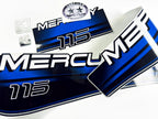Vinyl blue graphic decals set suitable for Mercury 115 hp two stroke outboard engine. Vinyl stickers kit for Mercury 115 hp Handmade