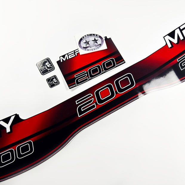 Vinyl graphic decals set suitable for Mercury 200 hp two stroke outboard engine. Vinyl stickers kit for Mercury 200 hp Handmade