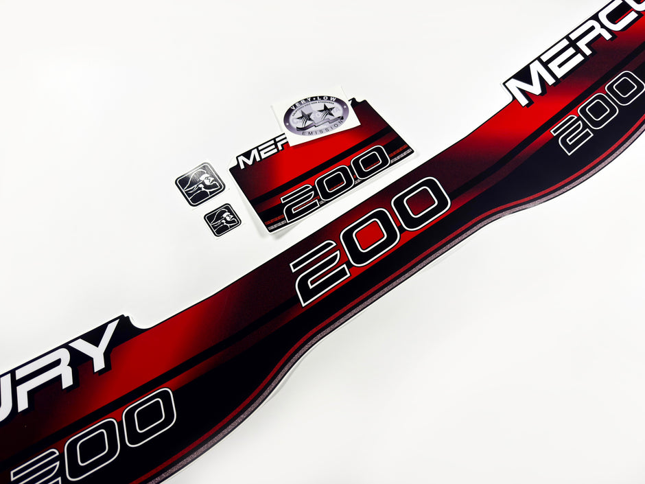 Vinyl graphic decals set suitable for Mercury 200 hp two stroke outboard engine. Vinyl stickers kit for Mercury 200 hp Handmade