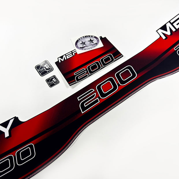 Vinyl graphic decals set suitable for Mercury 200 hp two stroke outboard engine. Vinyl stickers kit for Mercury 200 hp Handmade
