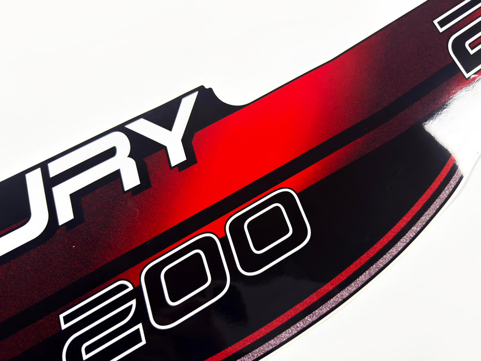 Vinyl graphic decals set suitable for Mercury 200 hp two stroke outboard engine. Vinyl stickers kit for Mercury 200 hp Handmade