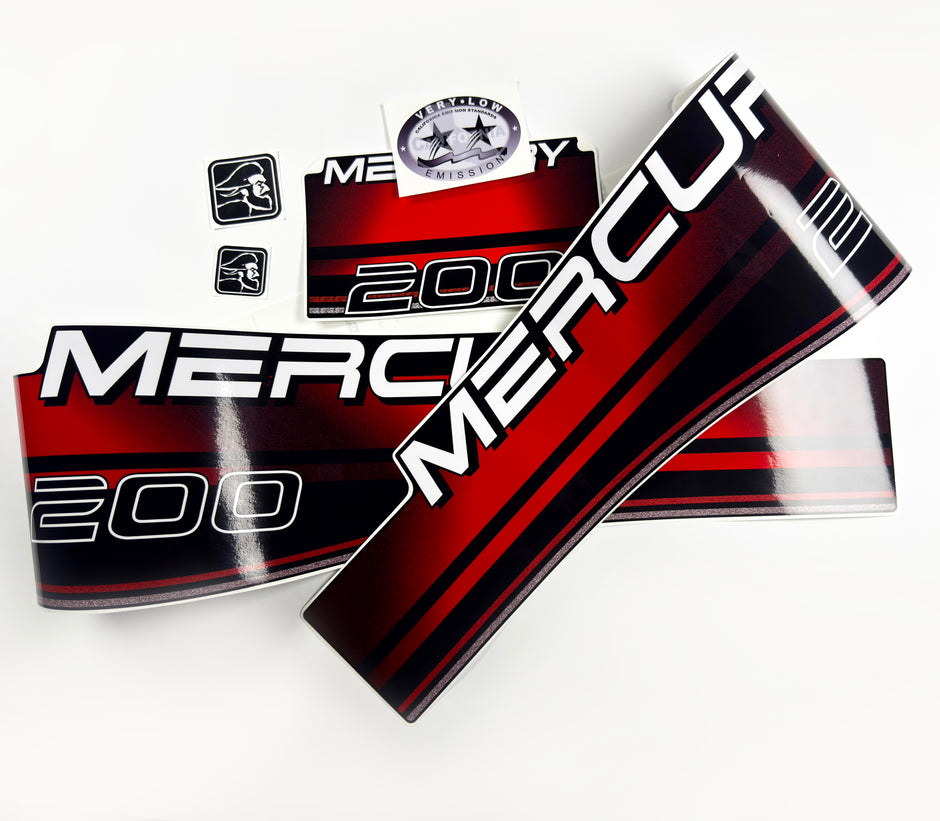 Vinyl graphic decals set suitable for Mercury 200 hp two stroke outboard engine. Vinyl stickers kit for Mercury 200 hp Handmade