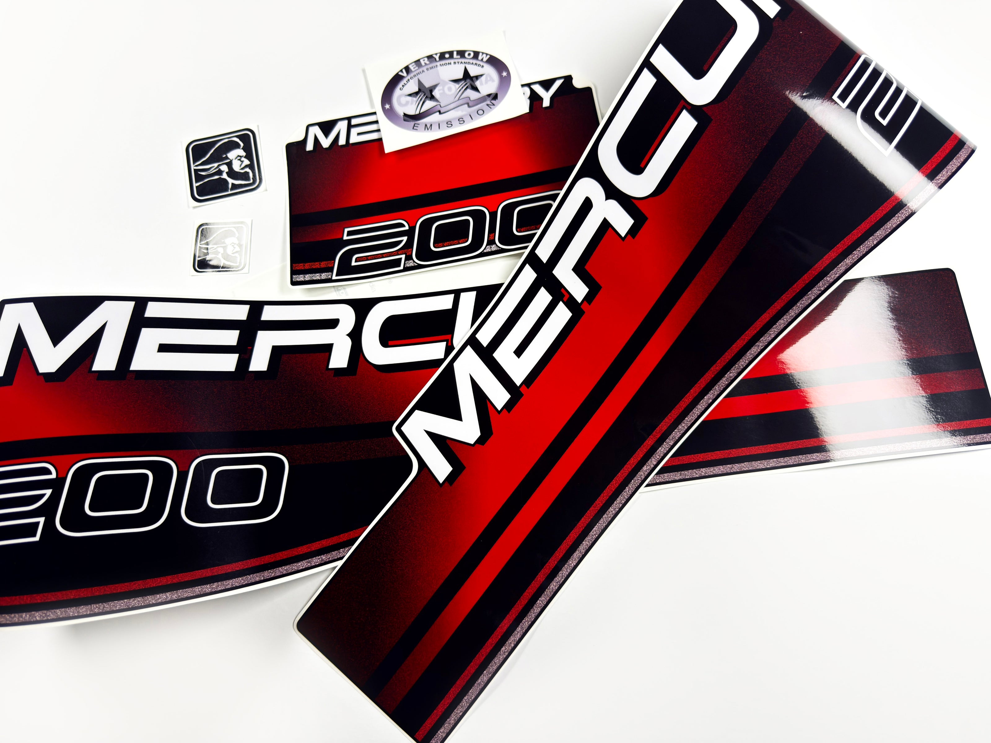Vinyl graphic decals set suitable for Mercury 200 hp two stroke outboard engine. Vinyl stickers kit for Mercury 200 hp Handmade
