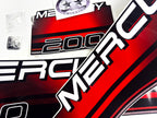 Vinyl graphic decals set suitable for Mercury 200 hp two stroke outboard engine. Vinyl stickers kit for Mercury 200 hp Handmade