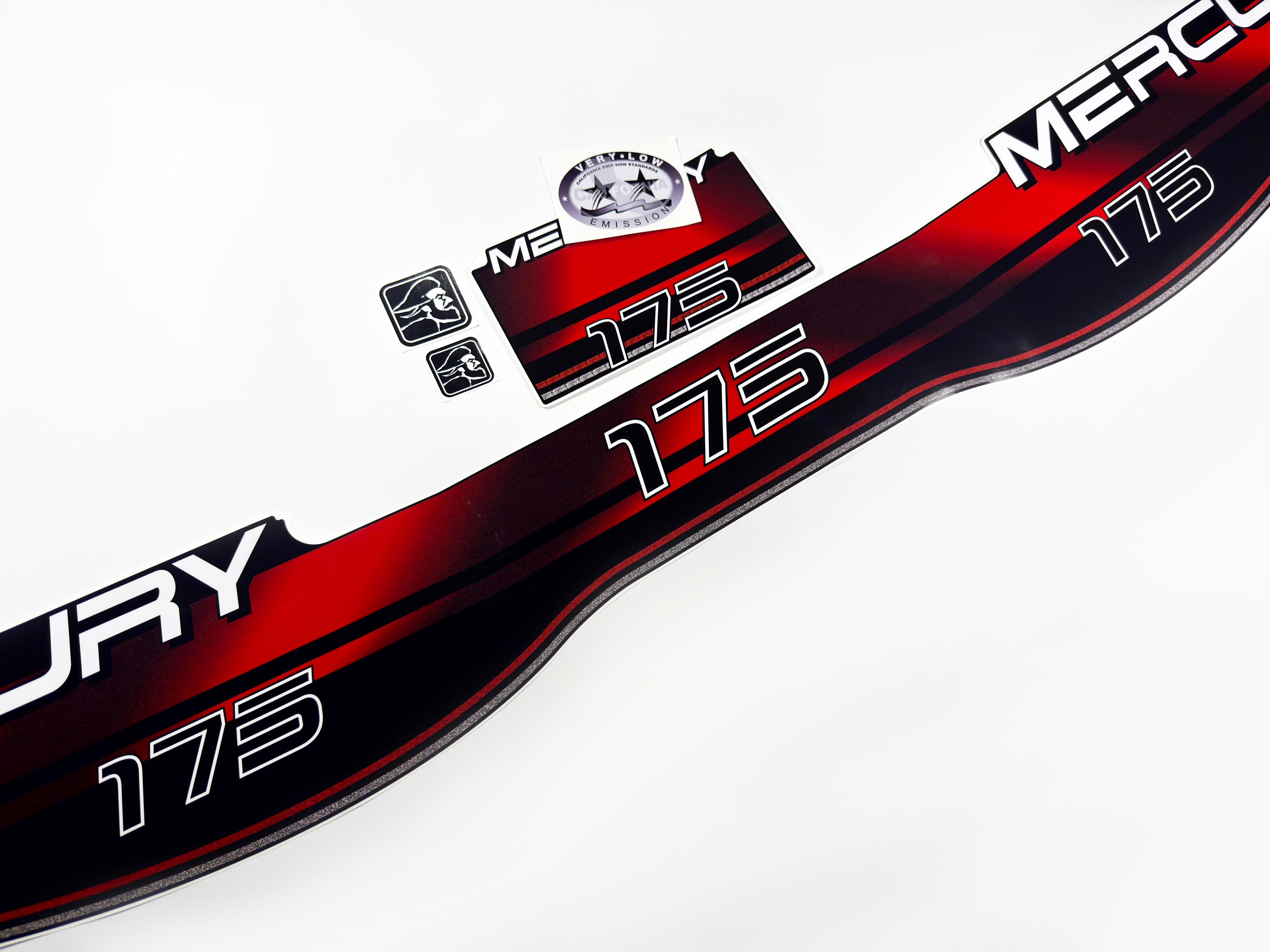 Vinyl graphic decals set suitable for Mercury 175 hp two stroke outboard engine. Vinyl stickers kit for Mercury 175 hp Handmade