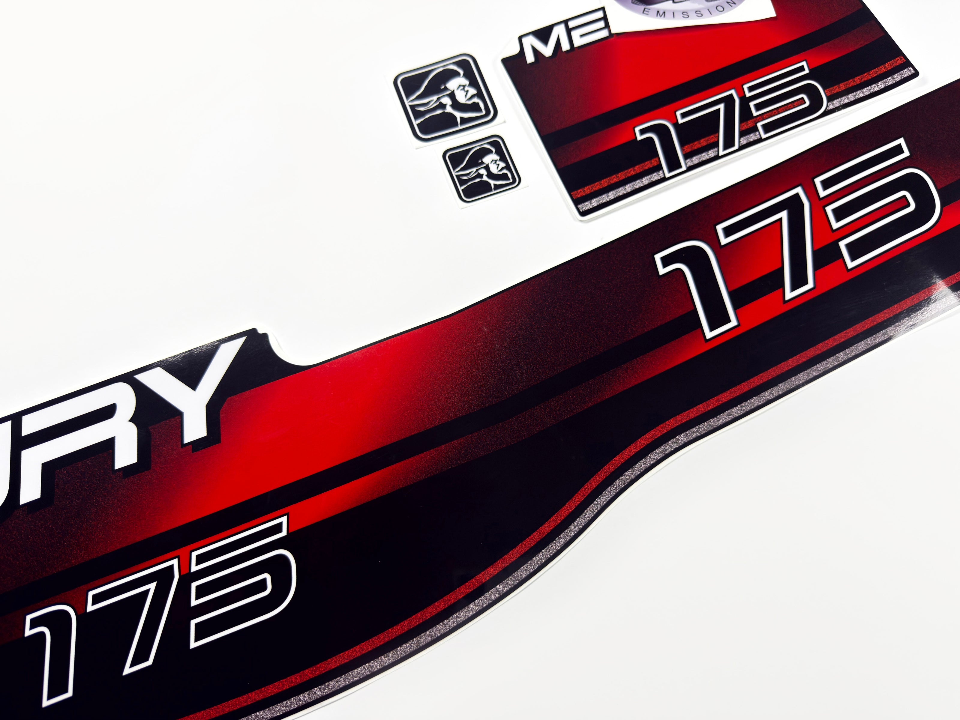 Vinyl graphic decals set suitable for Mercury 175 hp two stroke outboard engine. Vinyl stickers kit for Mercury 175 hp Handmade
