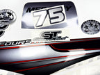 Vinyl graphic silver shimmer decals set suitable for Mercury 75 hp four stroke outboard engine. Vinyl silver shimmer stickers kit for Mercury 75 hp four stroke Handmade