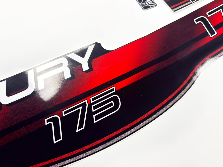 Vinyl graphic decals set suitable for Mercury 175 hp two stroke outboard engine. Vinyl stickers kit for Mercury 175 hp Handmade