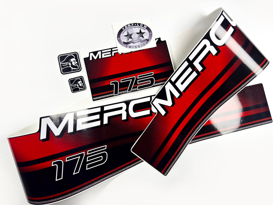 Vinyl graphic decals set suitable for Mercury 175 hp two stroke outboard engine. Vinyl stickers kit for Mercury 175 hp Handmade