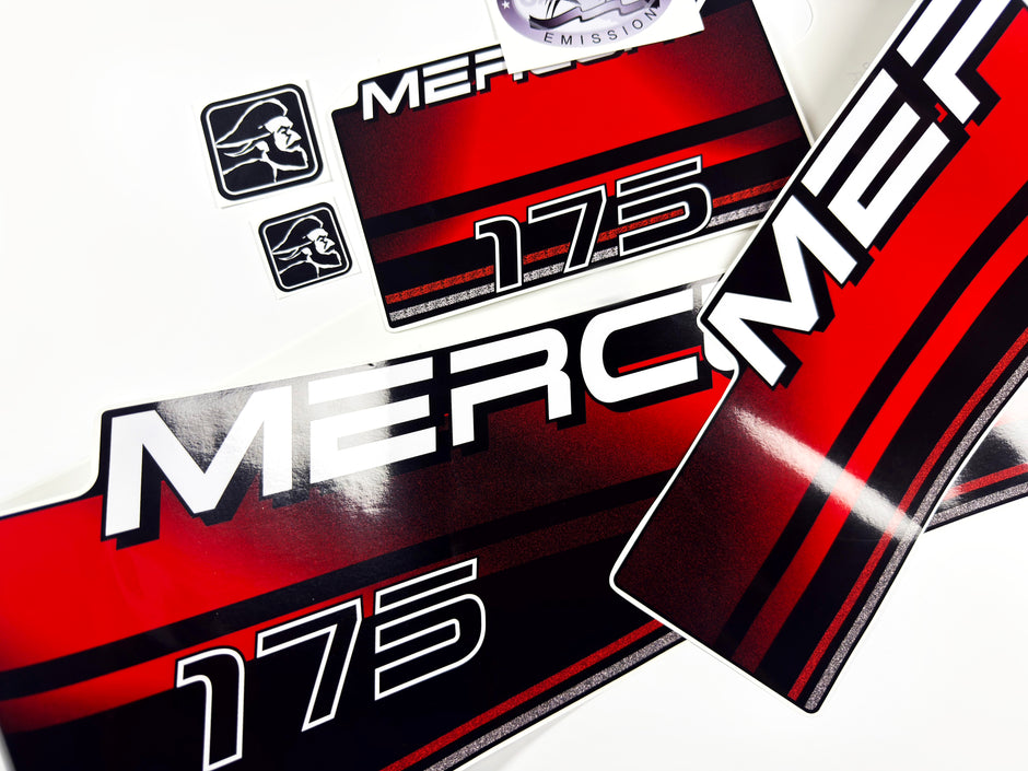 Vinyl graphic decals set suitable for Mercury 175 hp two stroke outboard engine. Vinyl stickers kit for Mercury 175 hp Handmade