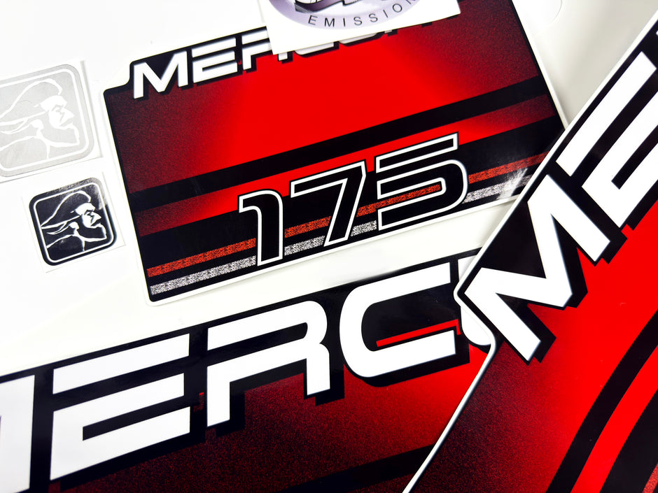 Vinyl graphic decals set suitable for Mercury 175 hp two stroke outboard engine. Vinyl stickers kit for Mercury 175 hp Handmade