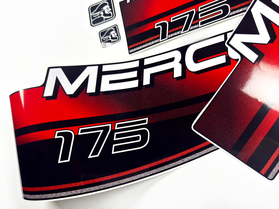Vinyl graphic decals set suitable for Mercury 175 hp two stroke outboard engine. Vinyl stickers kit for Mercury 175 hp Handmade