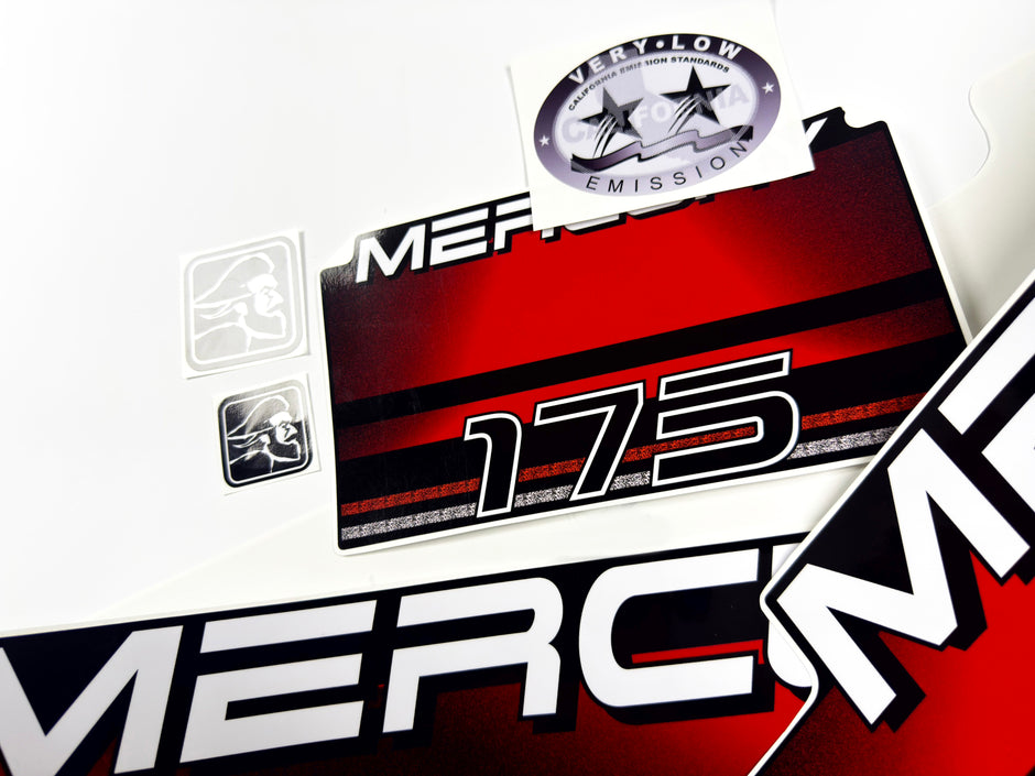 Vinyl graphic decals set suitable for Mercury 175 hp two stroke outboard engine. Vinyl stickers kit for Mercury 175 hp Handmade