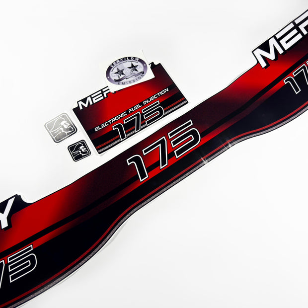 Vinyl red graphic decals set suitable for Mercury 175 hp two stroke EFI outboard engine. Vinyl stickers kit for Mercury 175 hp Handmade