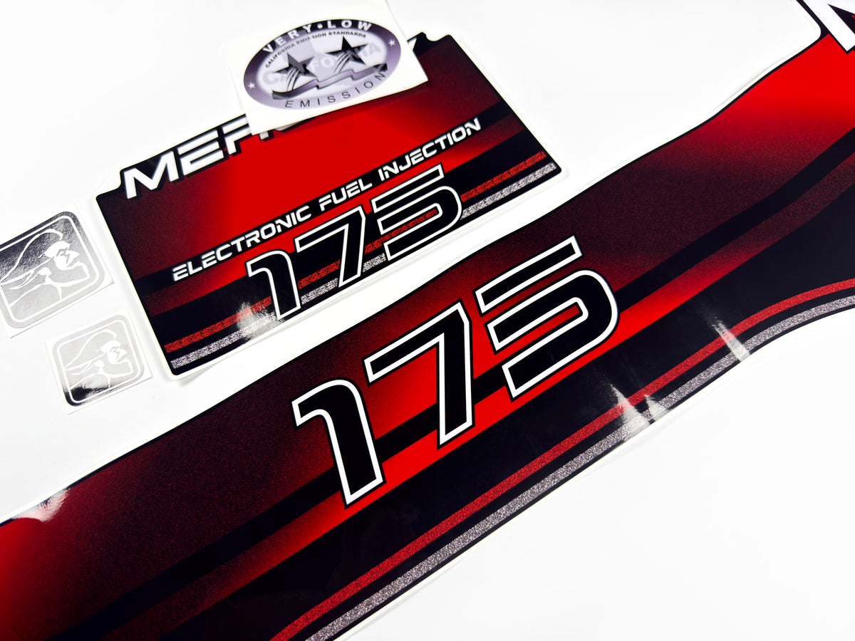 Vinyl red graphic decals set suitable for Mercury 175 hp two stroke EFI outboard engine. Vinyl stickers kit for Mercury 175 hp Handmade