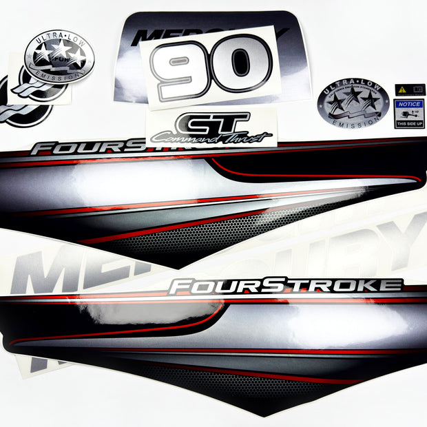 Vinyl graphic silver shimmer decals set suitable for Mercury 90 hp four stroke outboard engine. Vinyl silver shimmer stickers kit for Mercury 90 hp four stroke Handmade